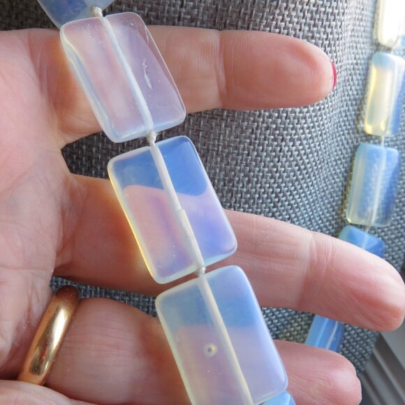 Antique Vintage OPALINE OPALESCENT opalite rectangle necklace fire moonstone - Picture 2 of 12